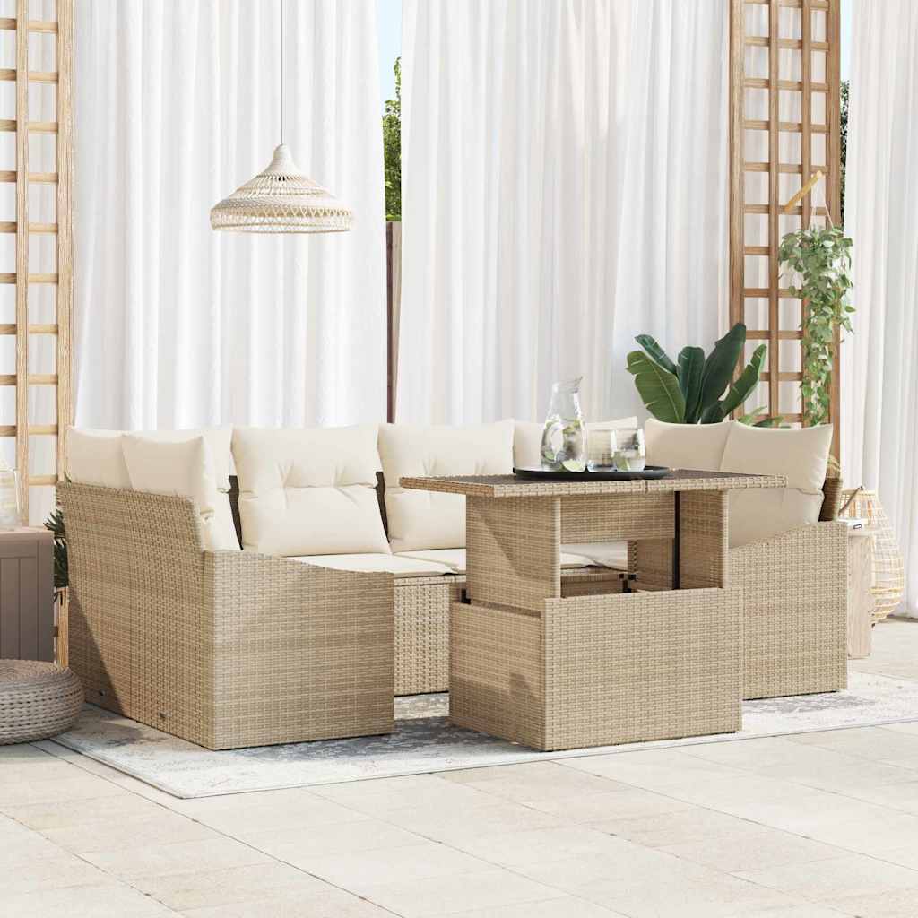 vidaXL Conjunto de sofá de jardín 7 uds. Beige y Crema ratán sintético