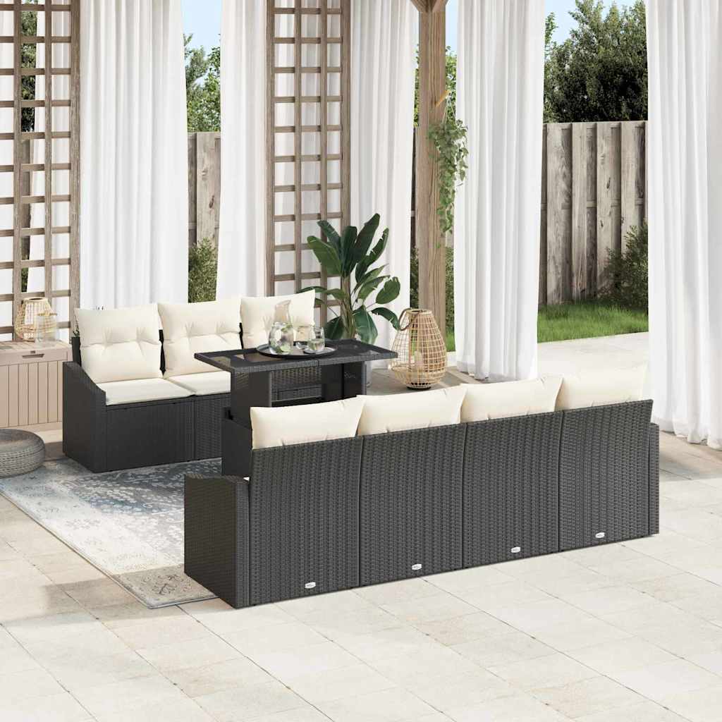 vidaXL Conjunto de sofá de jardín 8 uds. Negro y crema ratán sintético