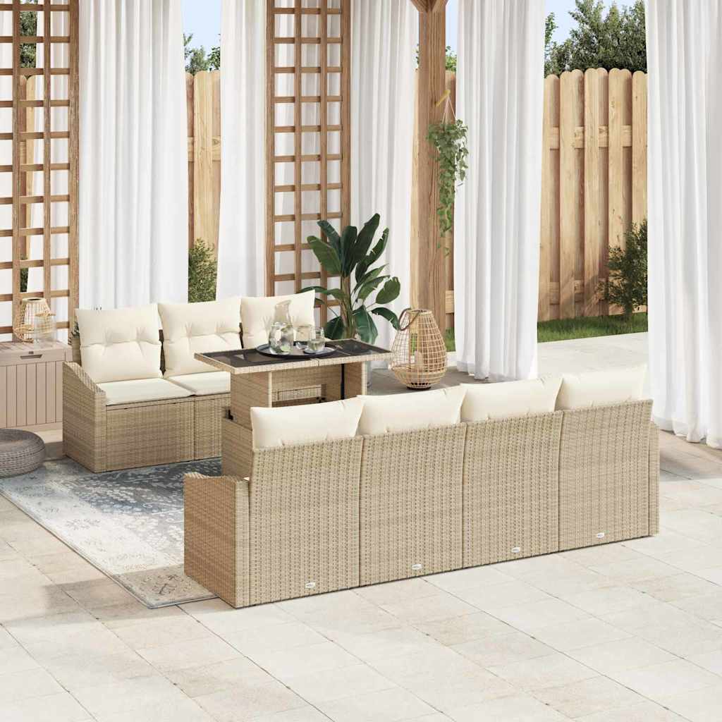 vidaXL Conjunto de sofá de jardín 8 uds. Beige y Crema ratán sintético