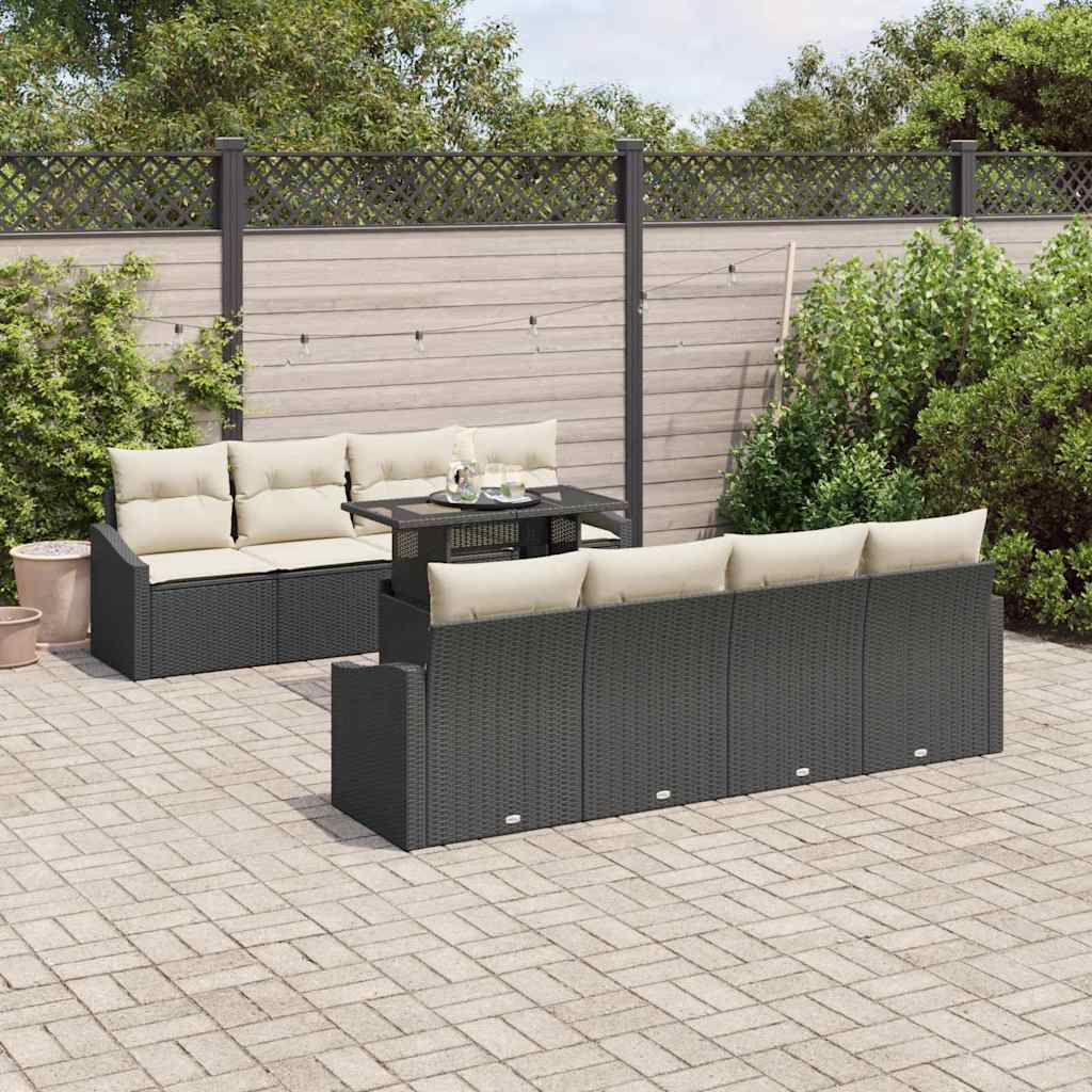 vidaXL Conjunto de sofá de jardín 7 uds. Negro y crema ratán sintético