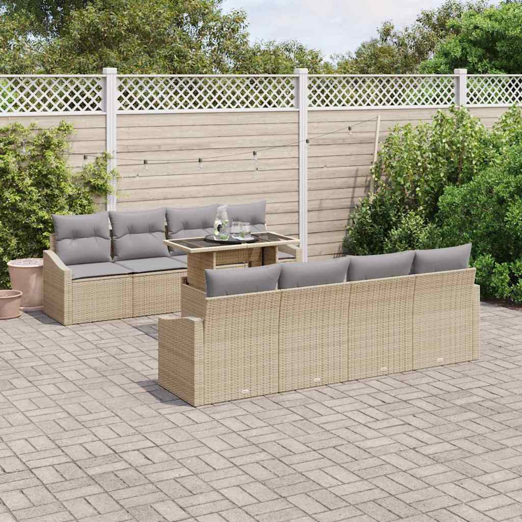 vidaXL Conjunto de sofá de jardín 7 uds. Beige y Gris Claro