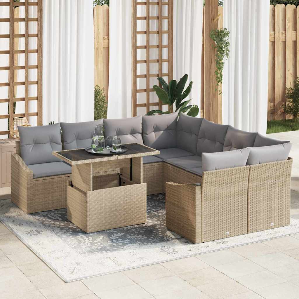 vidaXL Conjunto de sofá de jardín 9 uds. Beige y Gris Claro