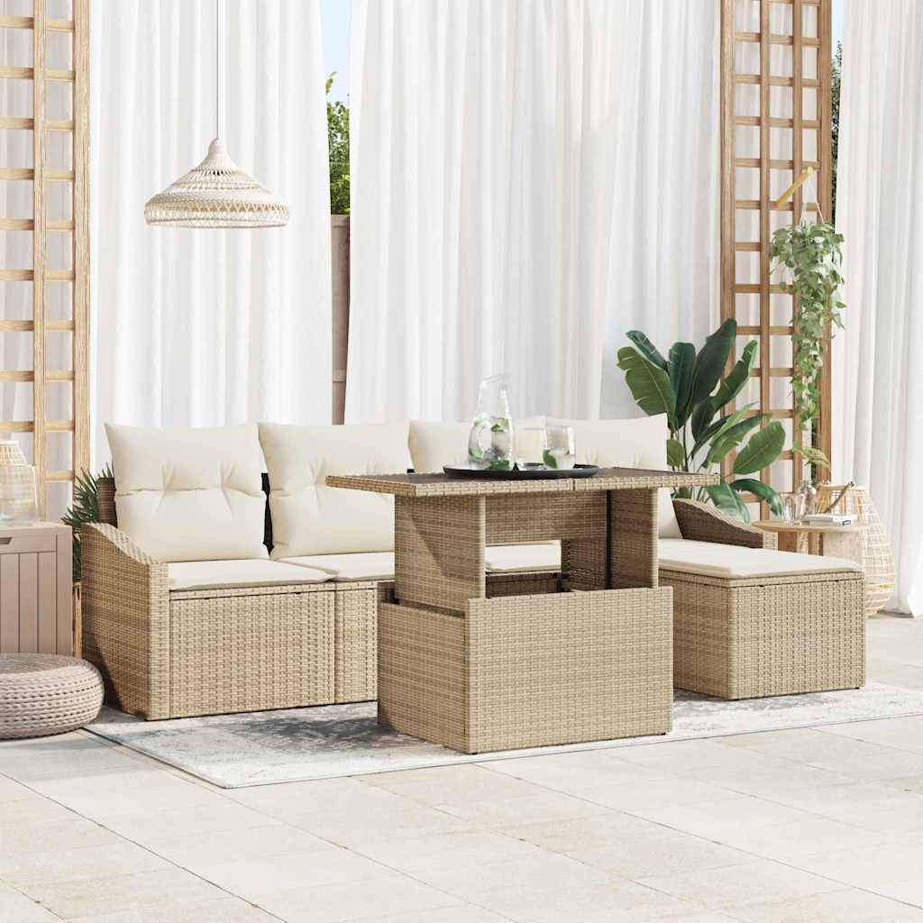 vidaXL Conjunto de sofá de jardín 6 uds. Beige y Crema ratán sintético