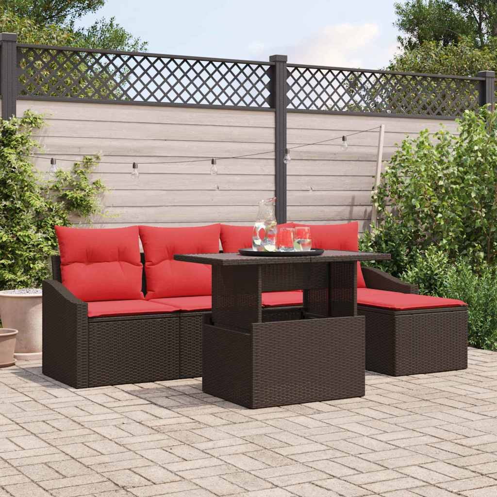 vidaXL Conjunto de sofá de jardín 6 uds. Marrón y Rojo ratán sintético