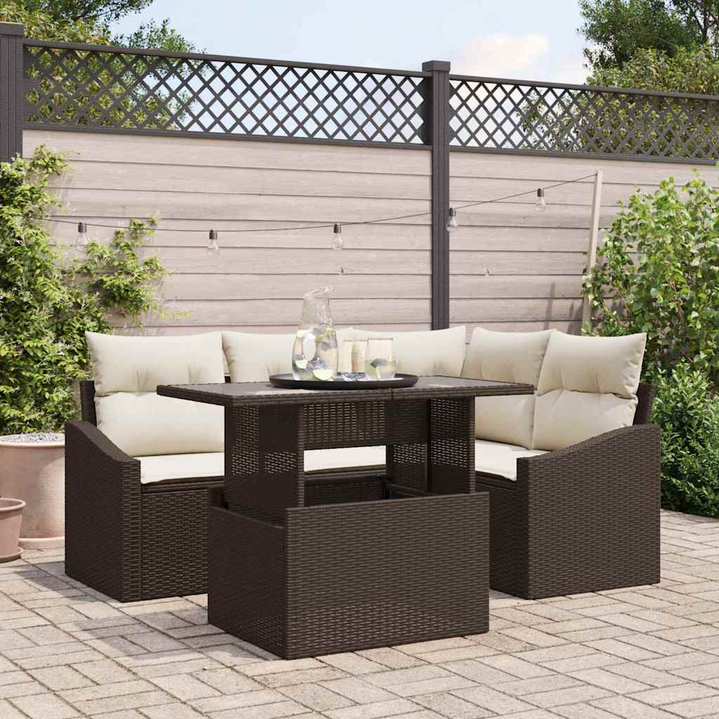 vidaXL Conjunto de sofá de jardín 5 uds. Marrón y crema