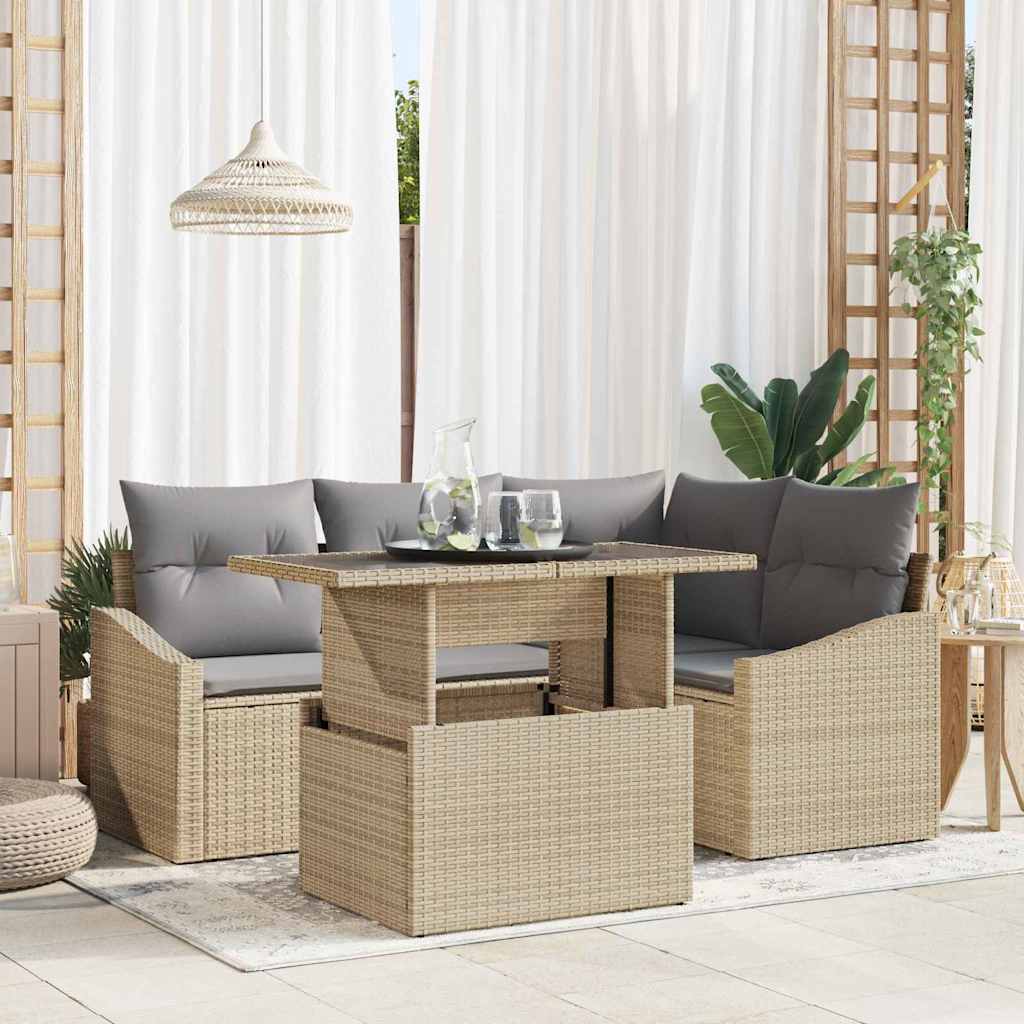 vidaXL Conjunto de sofá de jardín 5 uds. Beige y Gris Claro
