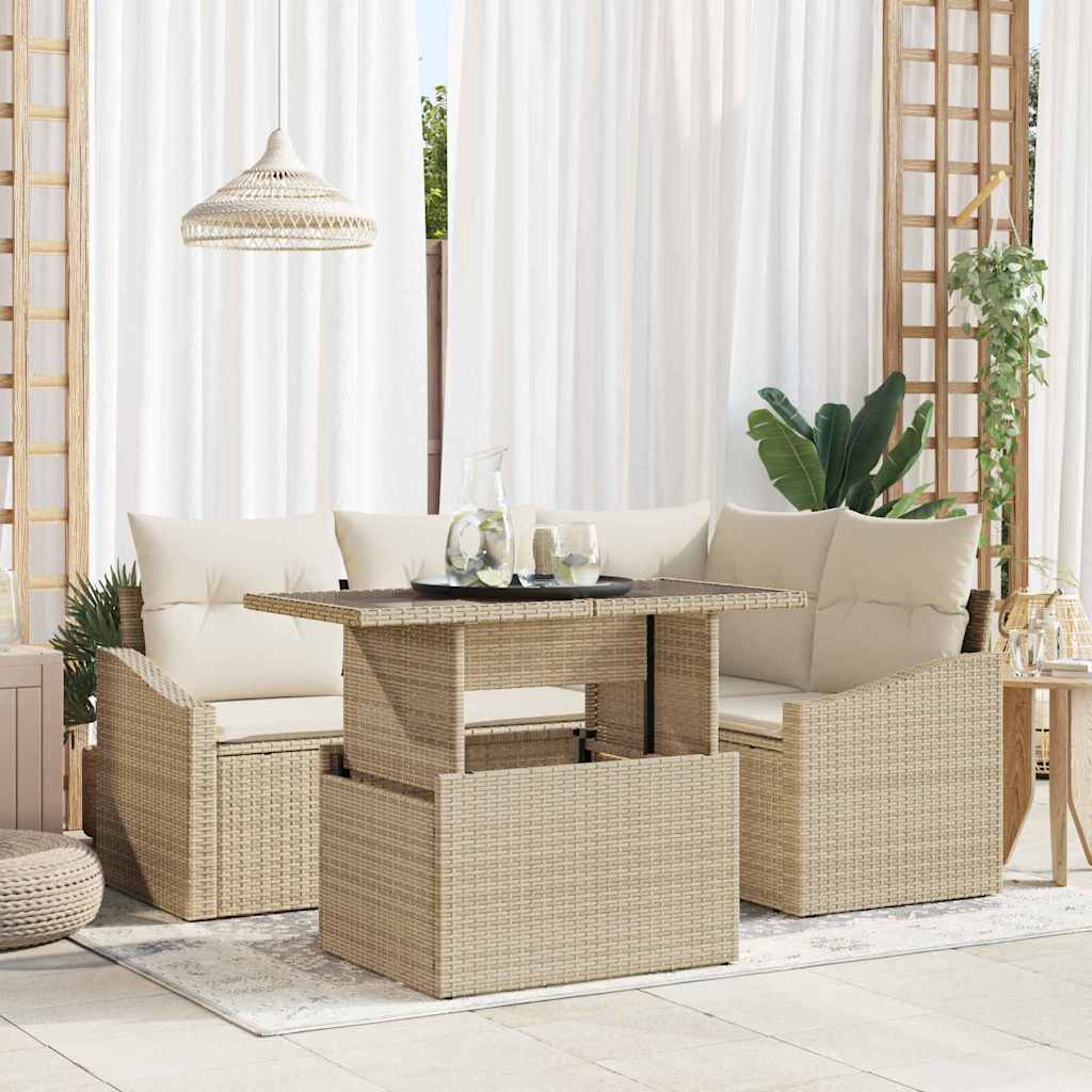 vidaXL Conjunto de sofá de jardín 5 uds. Beige y Crema ratán sintético