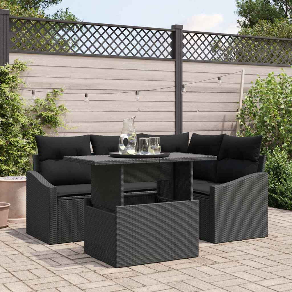 vidaXL Conjunto de sofá de jardín 5 uds. Negro ratán sintético