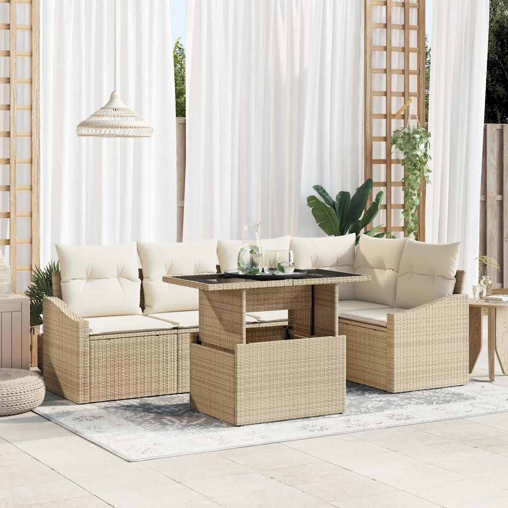 vidaXL Conjunto de sofá de jardín 6 uds. Beige y Crema ratán sintético