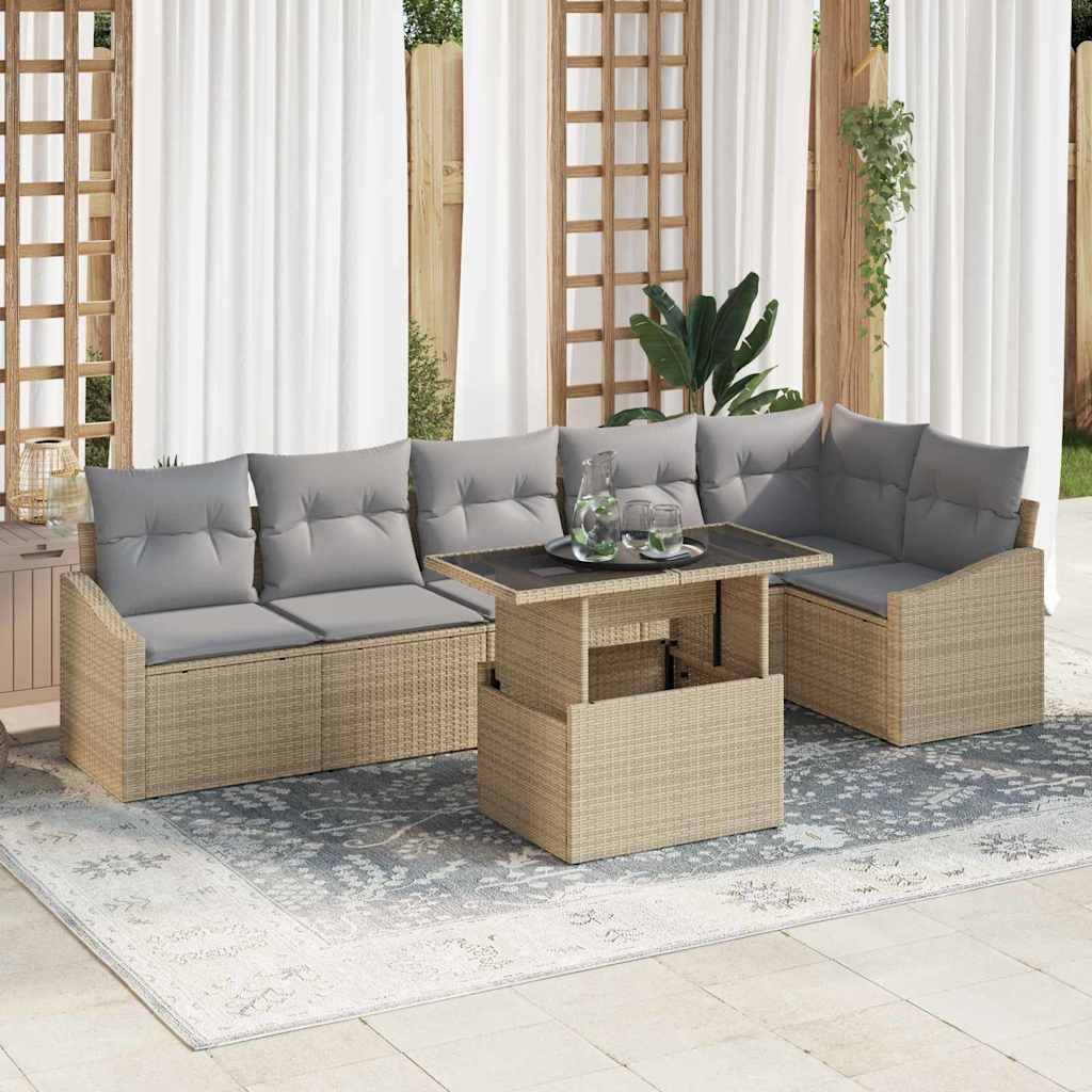 vidaXL Conjunto de sofá de jardín 7 uds. Beige y Gris Claro