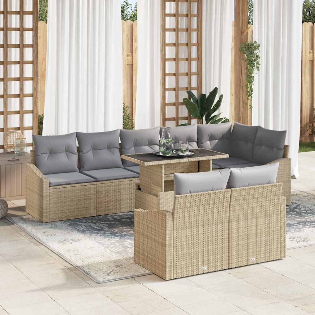 vidaXL Conjunto de sofá de jardín 9 uds. Beige y Gris Claro