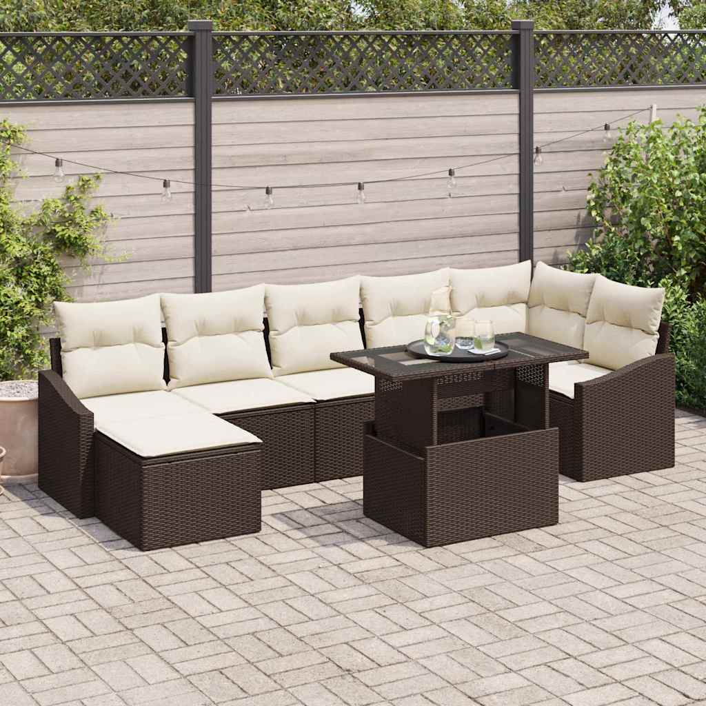 vidaXL Conjunto de sofá de jardín 8 uds. Marrón y crema