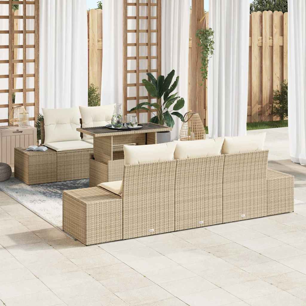 vidaXL Juego de Sofá 6 uds. Beige y Crema ratán sintético