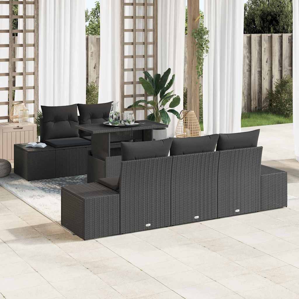 vidaXL Juego de Sofá 6 uds. Negro ratán sintético