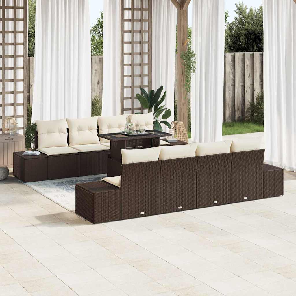 vidaXL Conjunto de sofá de jardín 9 uds. Marrón y crema