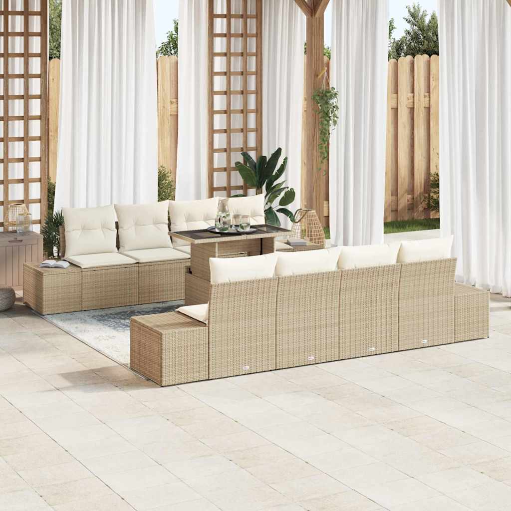 vidaXL Conjunto de sofá de jardín 9 uds. Beige y Crema ratán sintético