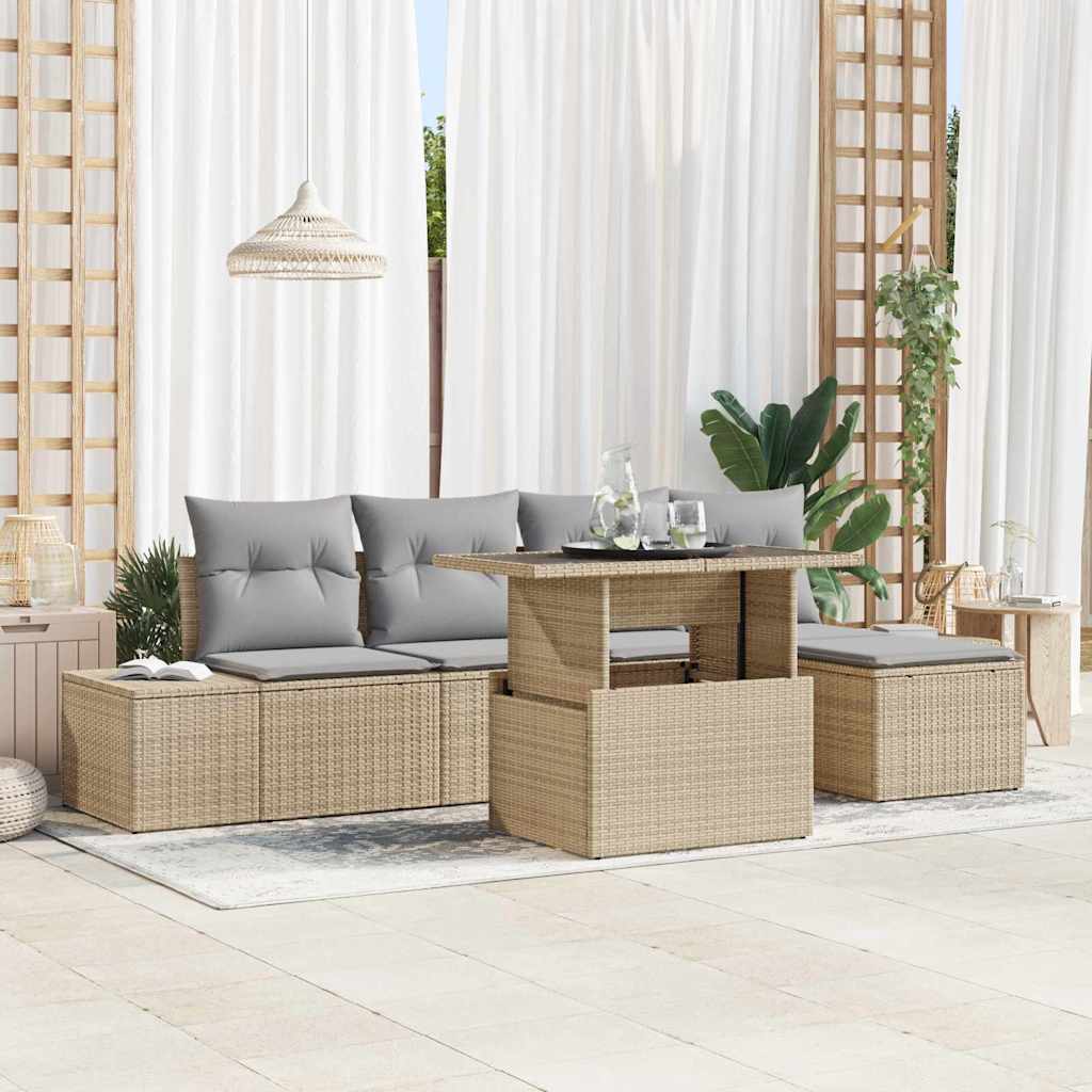 vidaXL Conjunto de sofá de jardín 6 uds. Beige y Gris Claro
