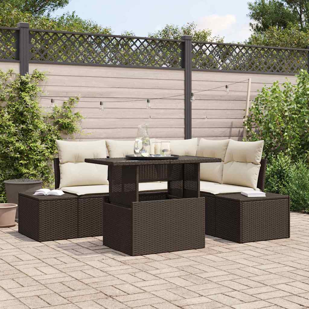 vidaXL Conjunto de sofá de jardín 5 uds. Marrón y crema