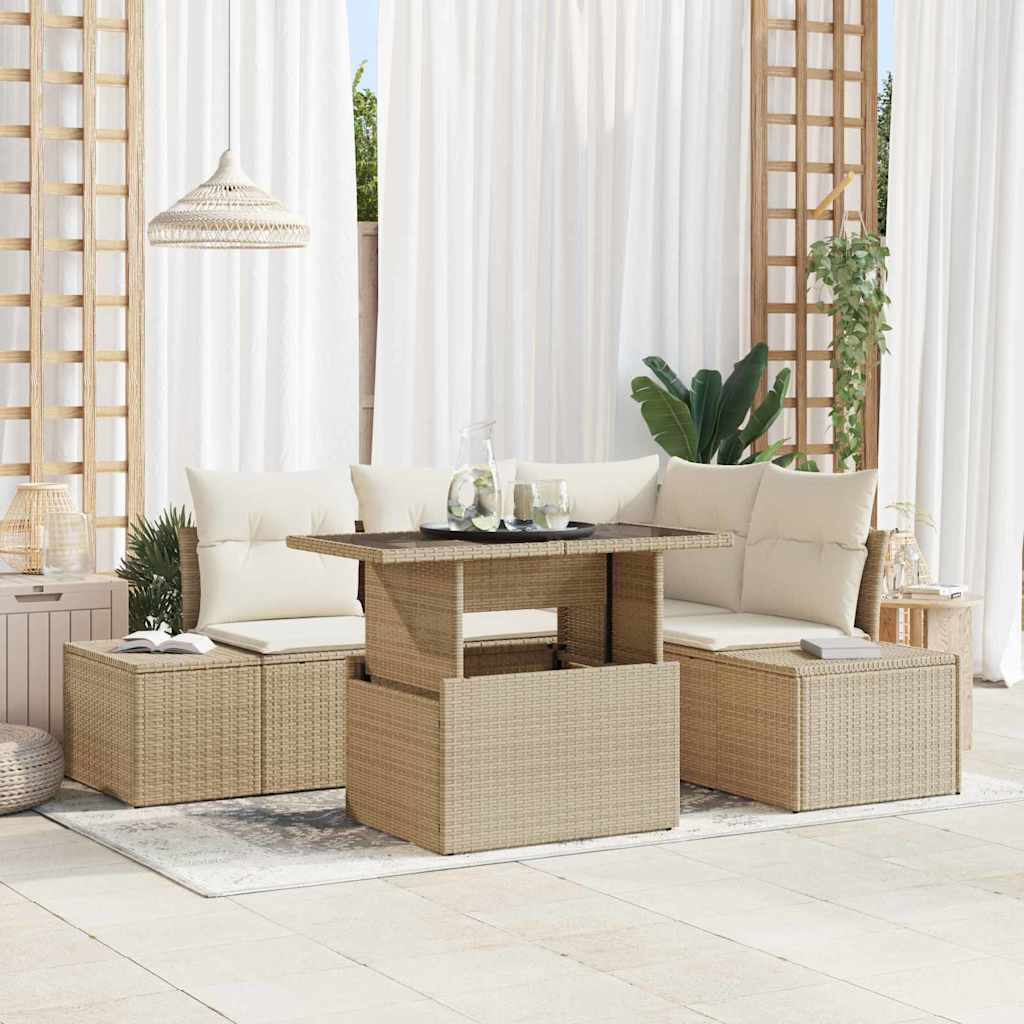 vidaXL Conjunto de sofá de jardín 5 uds. Beige y Crema ratán sintético