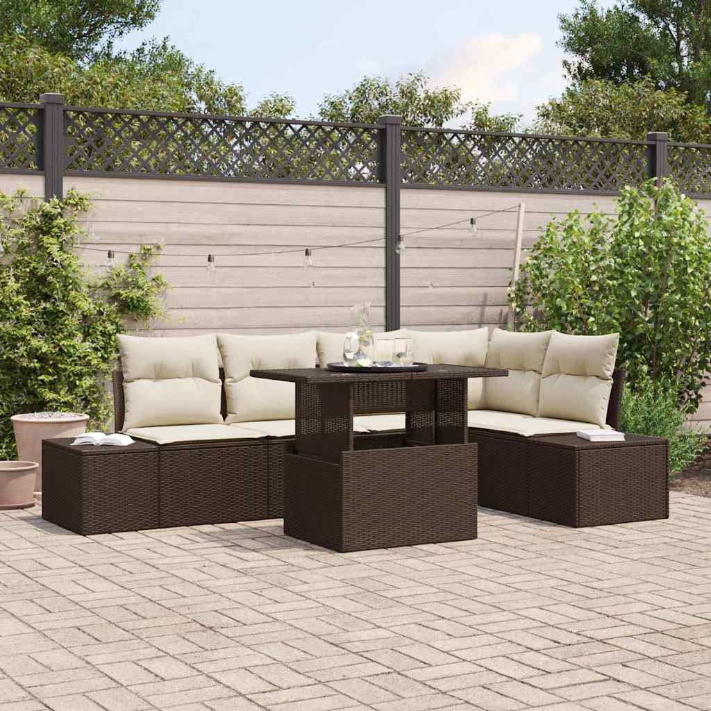 vidaXL Conjunto de sofá de jardín 6 uds. Marrón ratán sintético