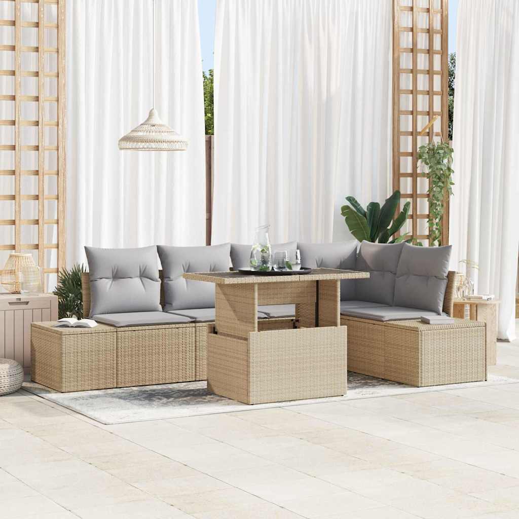 vidaXL Conjunto de sofá de jardín 6 uds. Beige ratán sintético