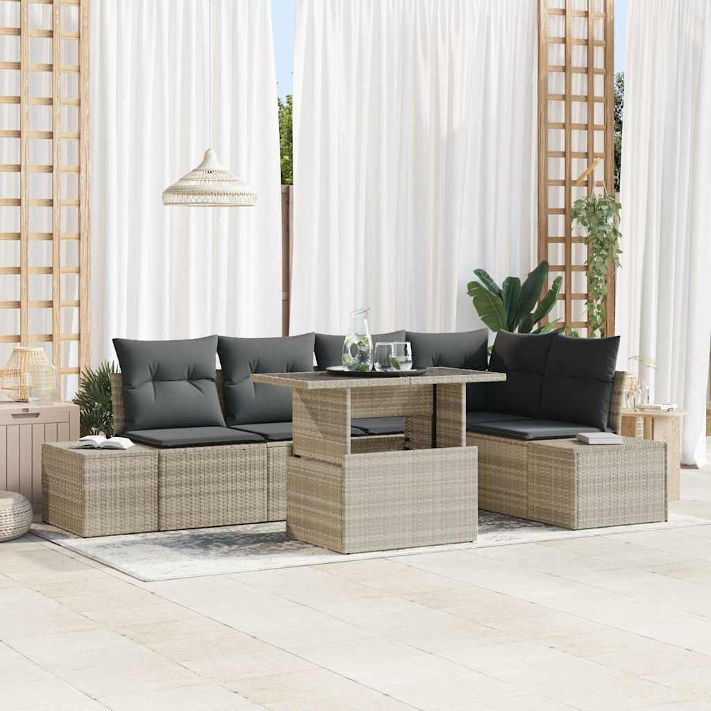 vidaXL Conjunto de sofá de jardín 6 uds. Gris Claro ratán sintético