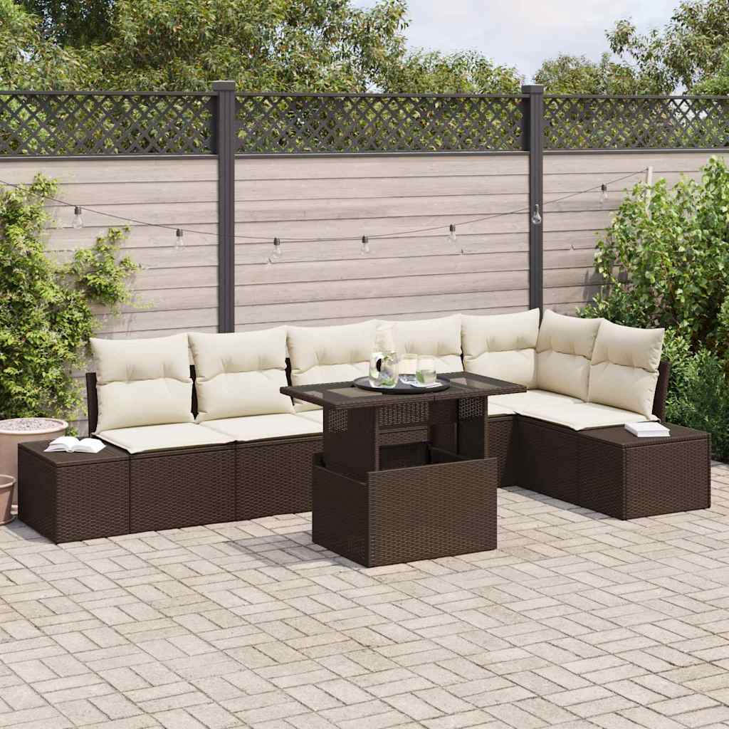 vidaXL Conjunto de sofá de jardín 7 uds. Marrón y crema