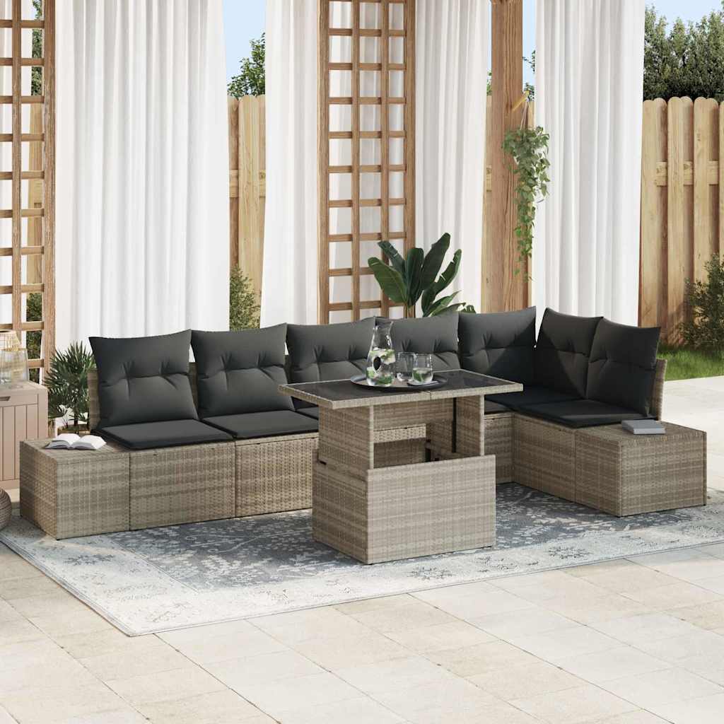 vidaXL Conjunto de sofá de jardín 7 uds. Gris Claro ratán sintético
