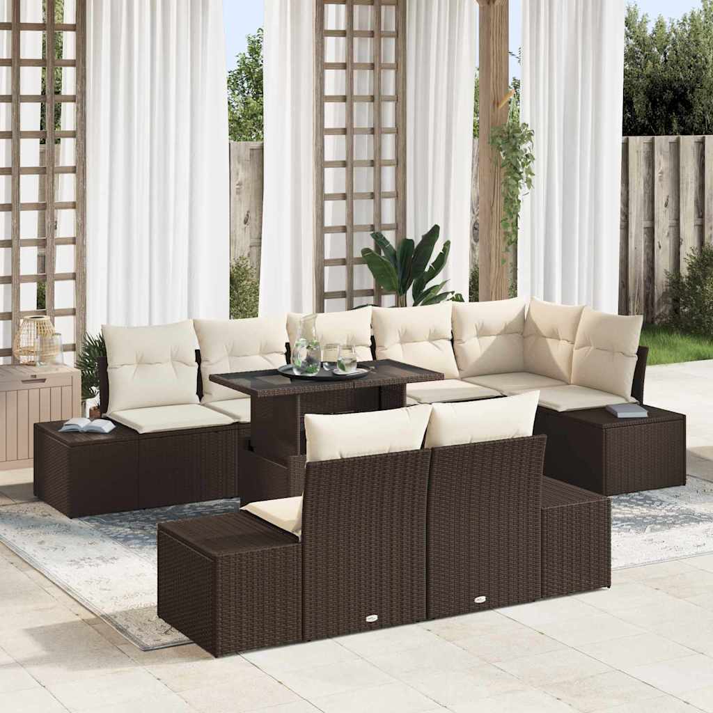 vidaXL Conjunto de sofá de jardín 9 uds. Marrón y crema