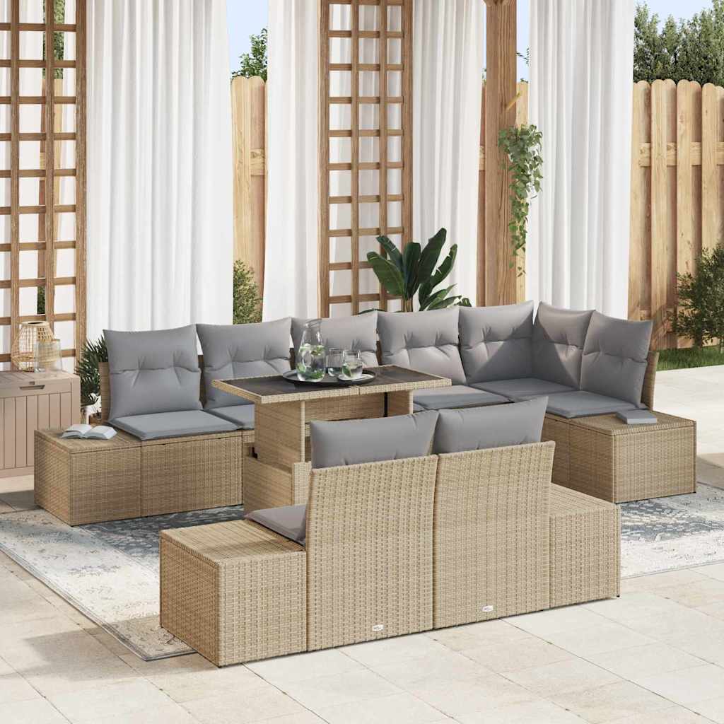 vidaXL Conjunto de sofá de jardín 9 uds. Beige y Gris Claro