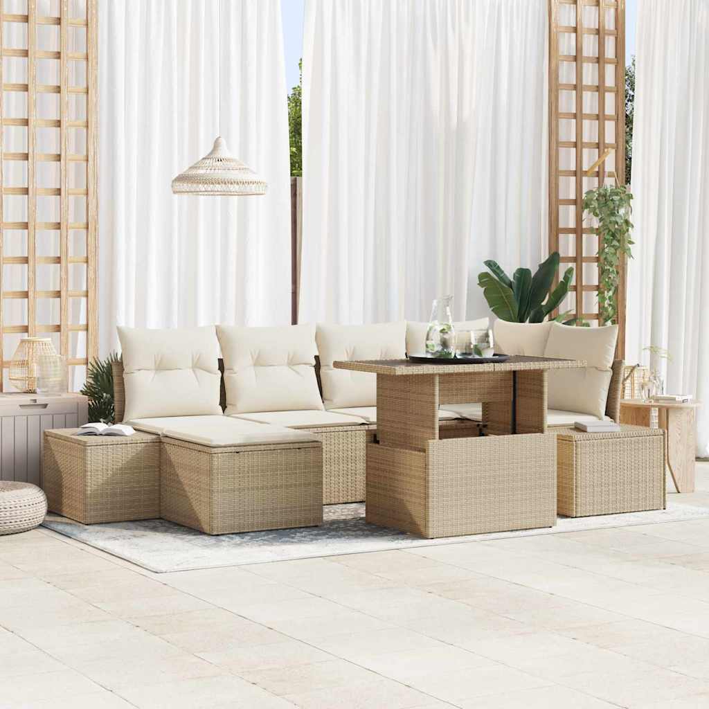 vidaXL Conjunto de sofá de jardín 7 uds. Beige y Crema ratán sintético