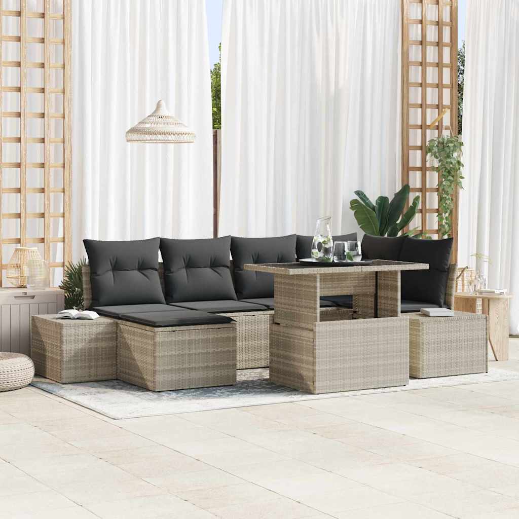 vidaXL Conjunto de sofá de jardín 7 uds. Gris Claro ratán sintético