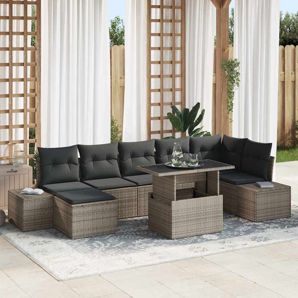 vidaXL Conjunto de sofá de jardín 8 uds. Gris ratán sintético