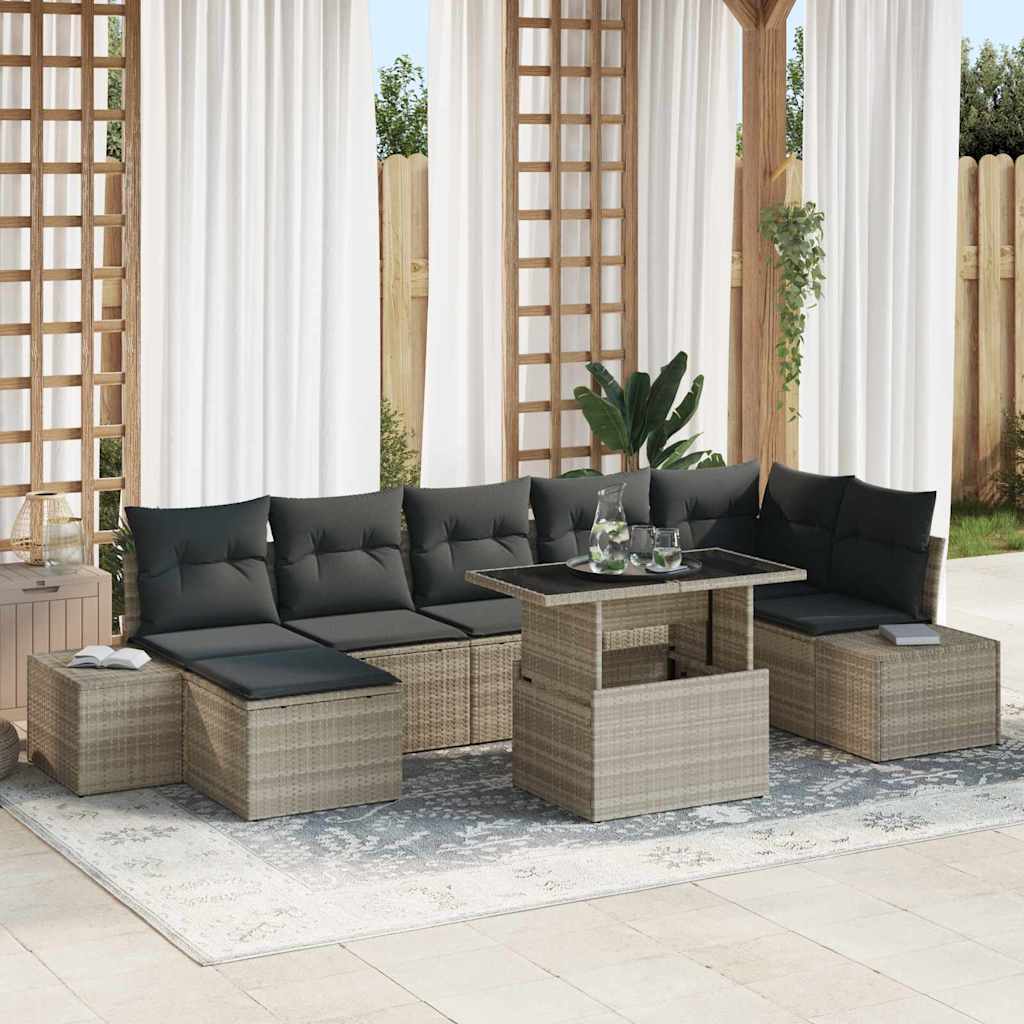 vidaXL Conjunto de sofá de jardín 8 uds. Gris Claro ratán sintético