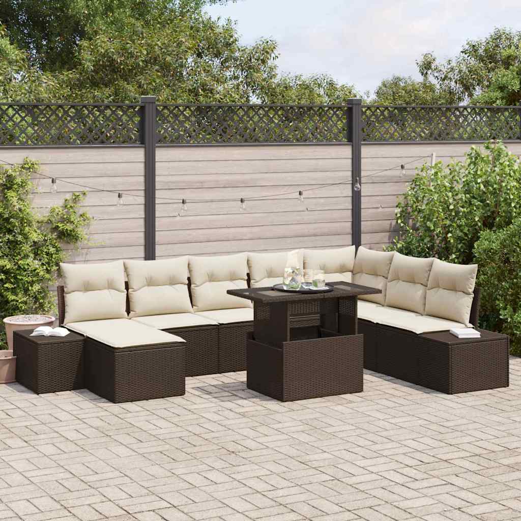 vidaXL Conjunto de sofá de jardín 9 uds. Marrón y crema