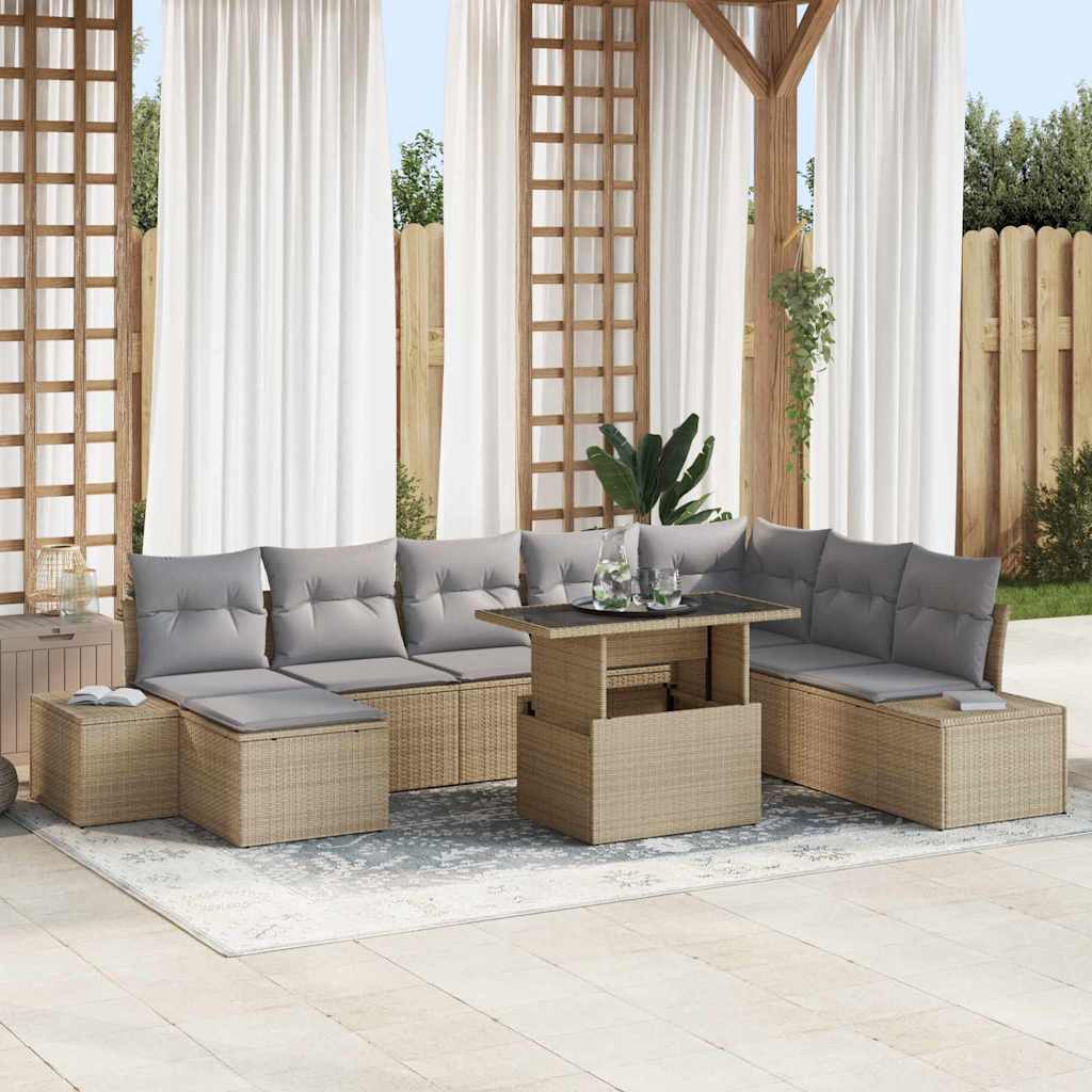 vidaXL Conjunto de sofá de jardín 9 uds. Beige y Gris Claro