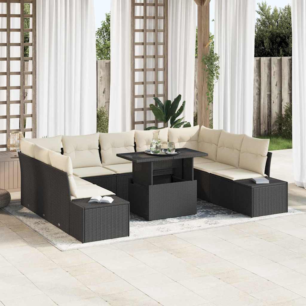 vidaXL Conjunto de sofá de jardín 10 uds. Negro y crema
