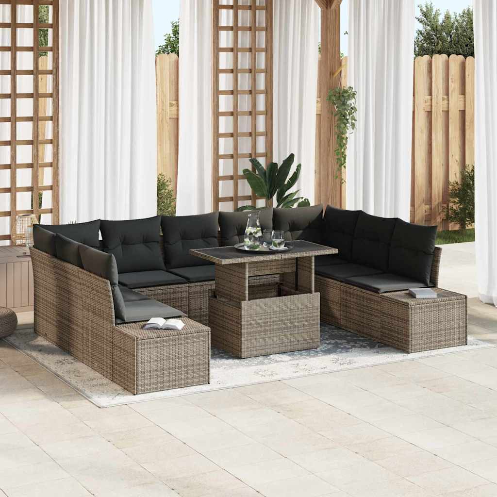 vidaXL Conjunto de sofá de jardín 10 uds. Gris ratán sintético
