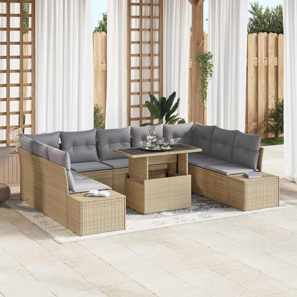 vidaXL Conjunto de sofá de jardín 10 uds. Beige y Gris Claro