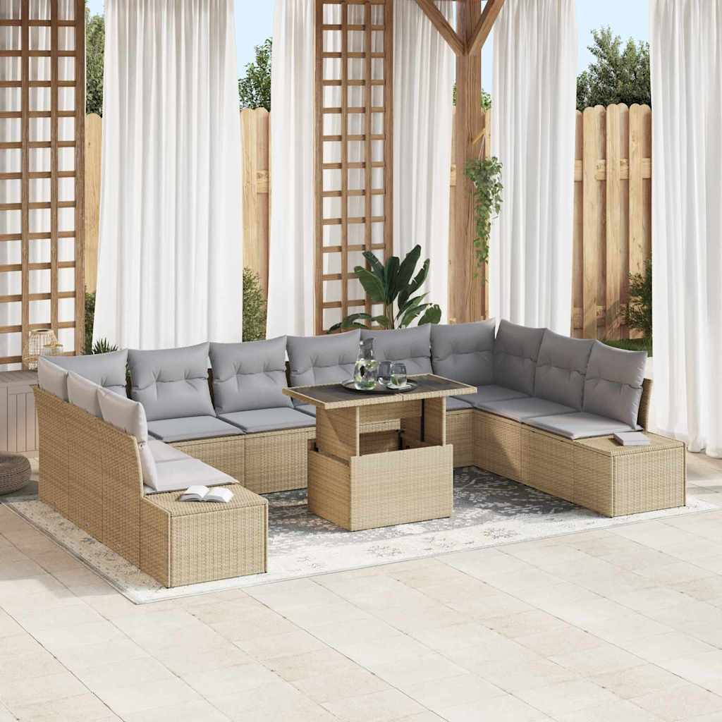 vidaXL Conjunto de sofá de jardín 11 uds. Beige y Gris Claro