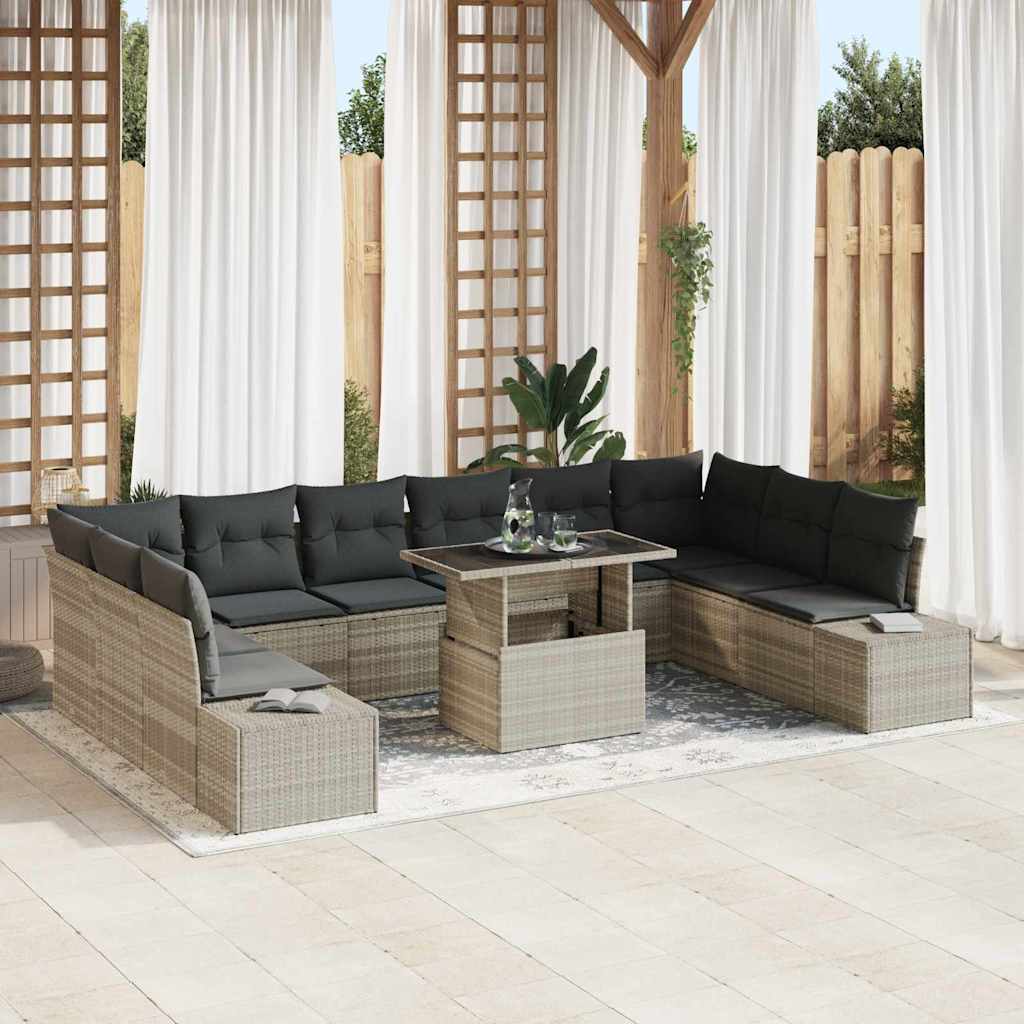vidaXL Conjunto de sofá de jardín 11 uds. Gris Claro ratán sintético