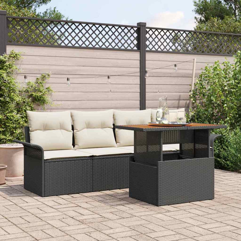 vidaXL Conjunto de sofás de jardín 5 uds. Negro y crema