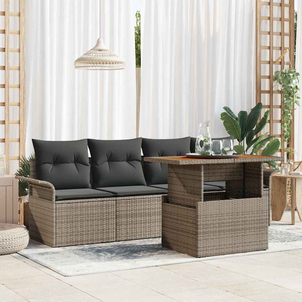 vidaXL Conjunto de sofás de jardín 5 uds. Gris ratán sintético