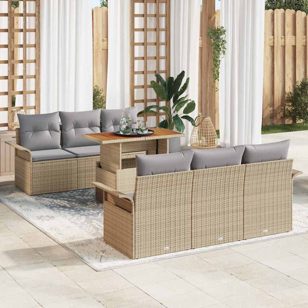 vidaXL Conjunto de sofá de jardín 7 uds. beige y gris claro
