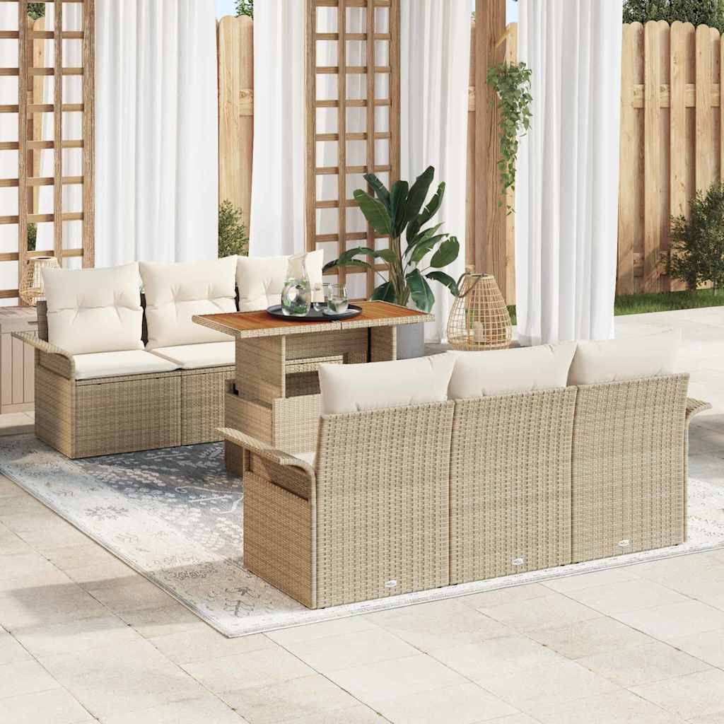 vidaXL Conjunto de sofá de jardín 7 uds. beige y crema