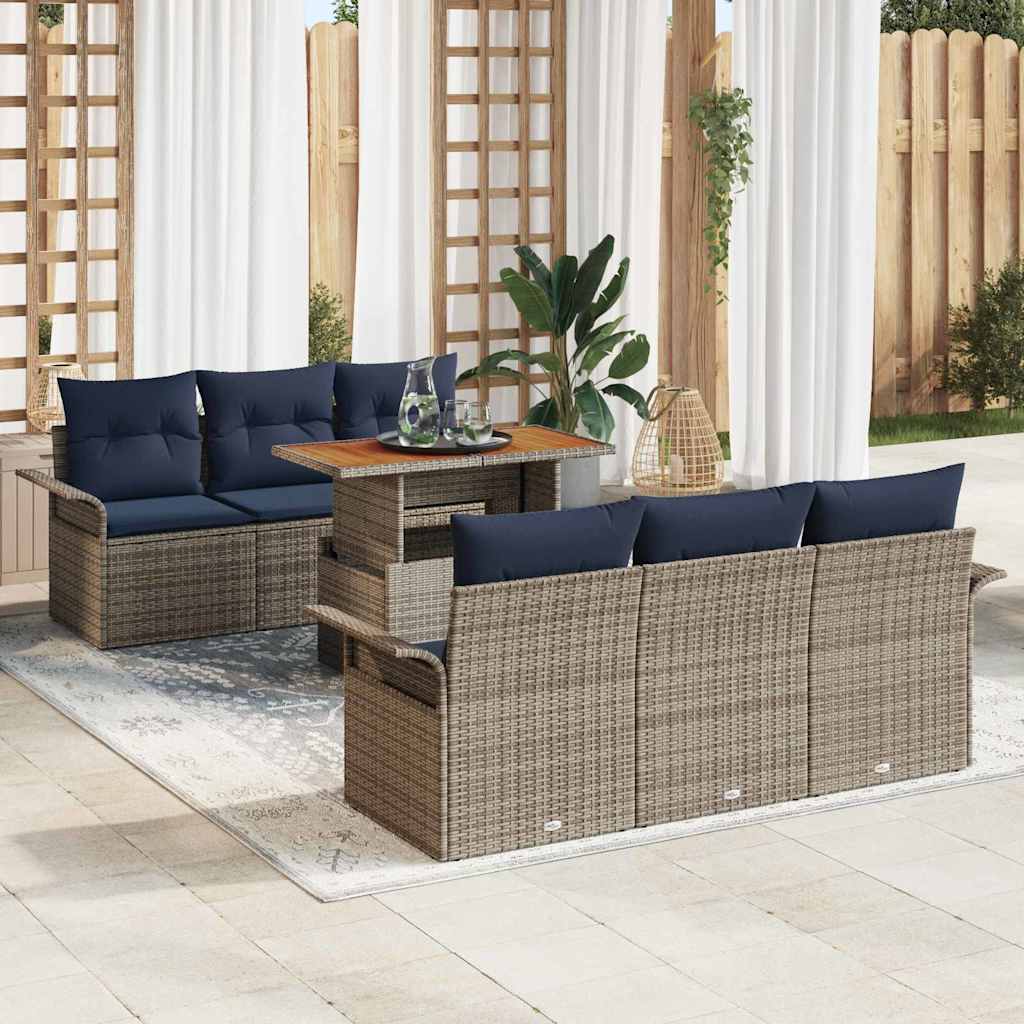 vidaXL Conjunto de sofás de jardín 7 uds. Gris y azul marino