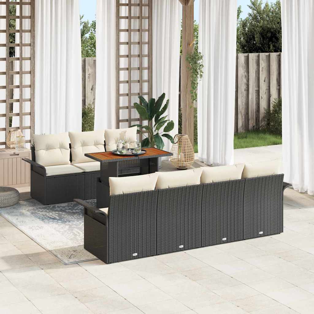 vidaXL Conjunto de sofá de jardín 8 uds. Negro y crema