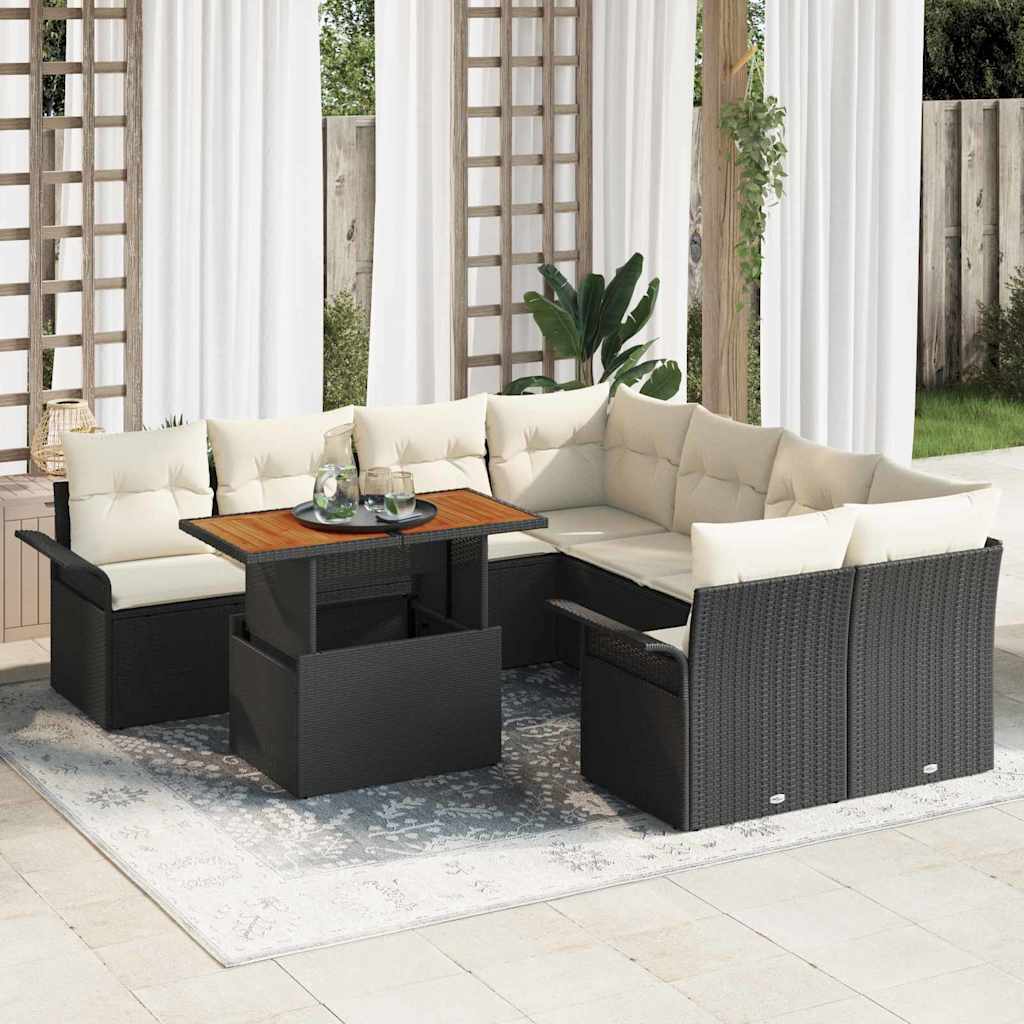 vidaXL Conjunto de sofá de jardín con cojín Negro y crema