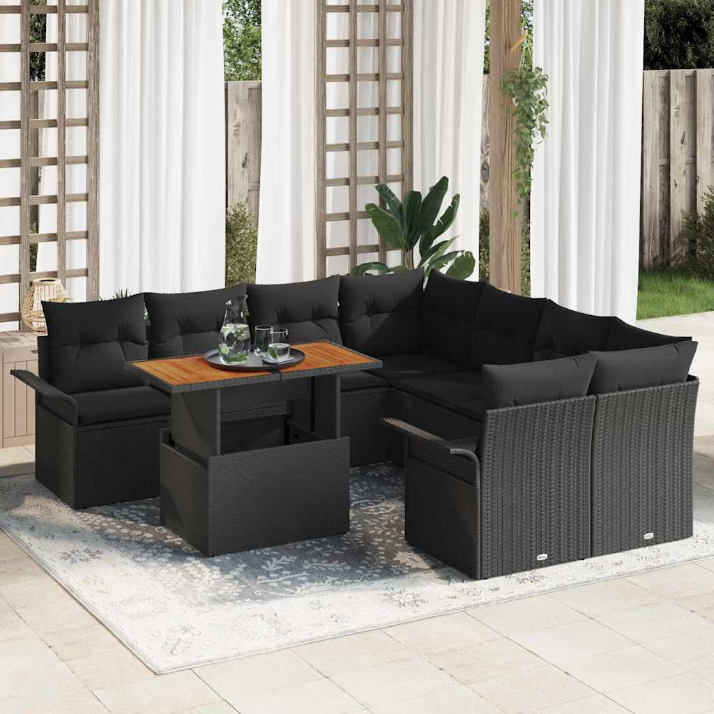 vidaXL Conjunto de sofá de jardín con cojín Negro