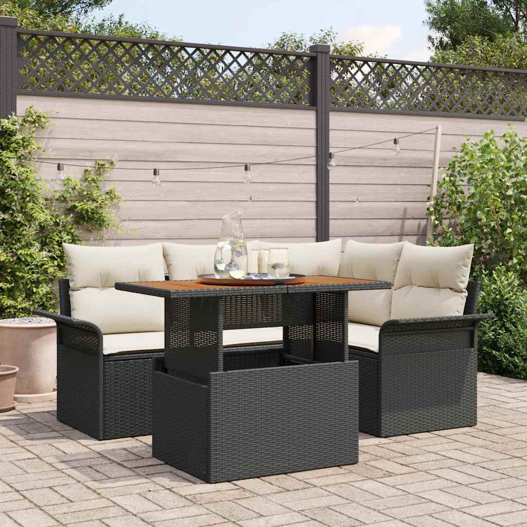 vidaXL Conjunto de sofá de jardín 5 uds. Negro y crema